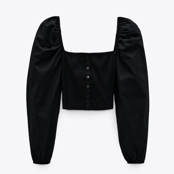 Zara Tops - Zara Black Puff Sleeves Crop Top